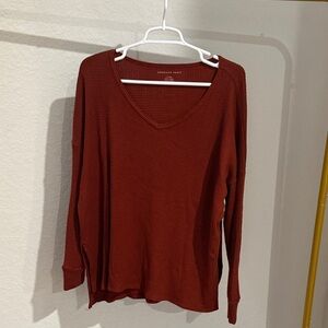Women's Rust V-Neck Waffle Knit Sweater